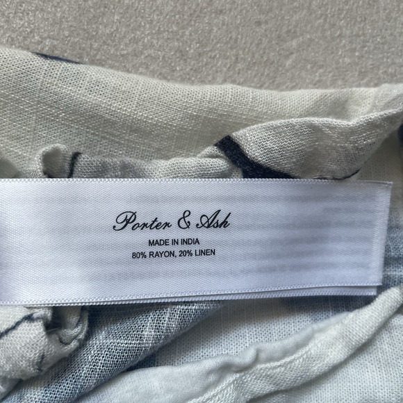 Porter Ash Shirt Men Large White Blue Floral Linen Blend Hawaiian Button Up - Picture 12 of 12